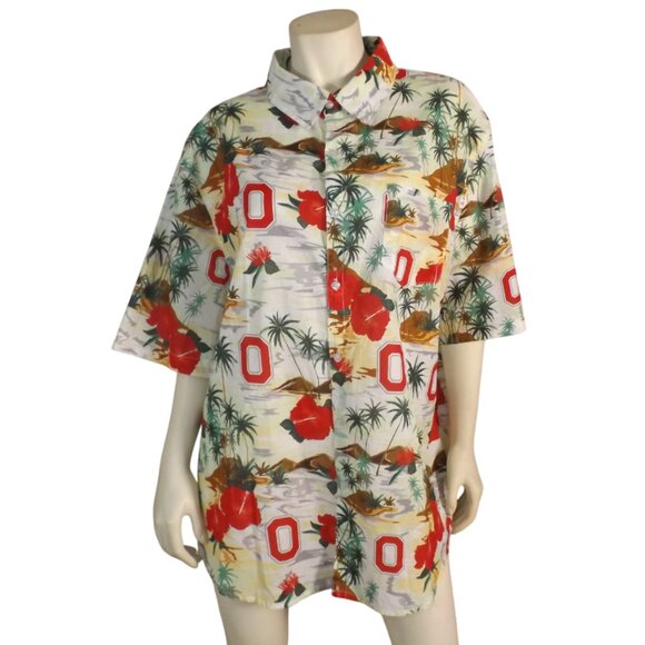 OHIO STATE Shirt, 2XL, Hawaiian/Floral Camp, short sleeves, Button front, Pocket - Picture 1 of 12